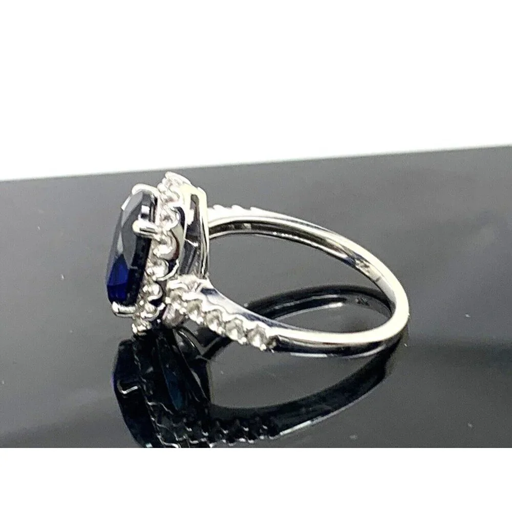 Engagement Ring 10k White Gold Blue Oval Cubic Zirconia Women's Jewelry …